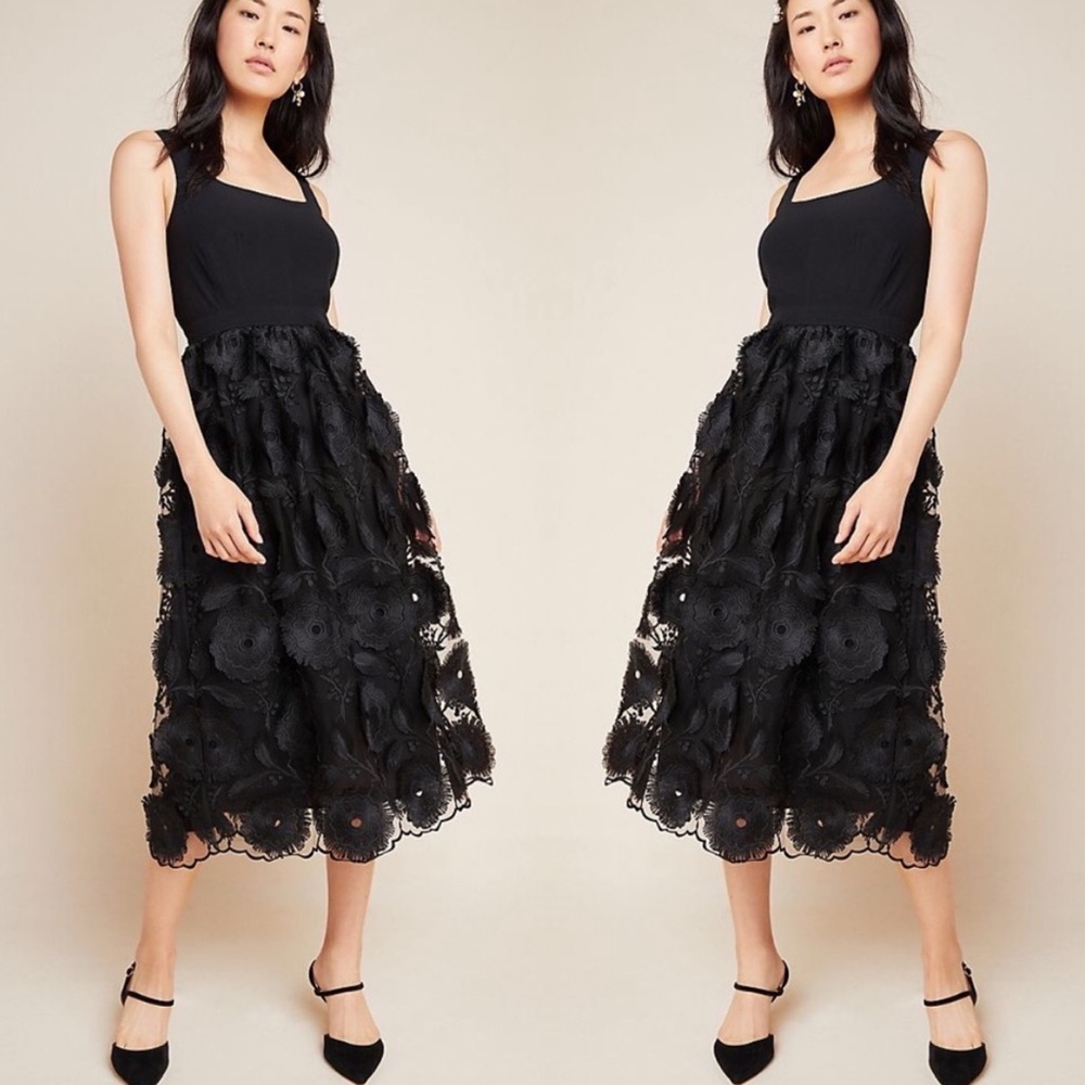 Anthropologie Black Floral Lace Midi Maxi Dress